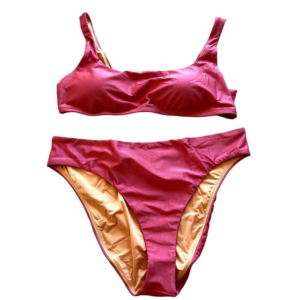 NWT J.Crew Hot Pink High Waisted Two Piece Bikini Set XXL